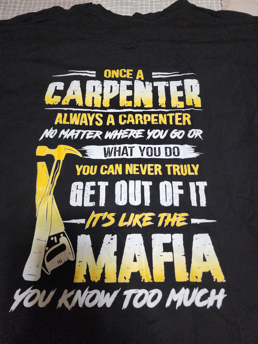 Once a Carpenter Short Sleeve Graphic Tee - Black with Yellow & White Print
